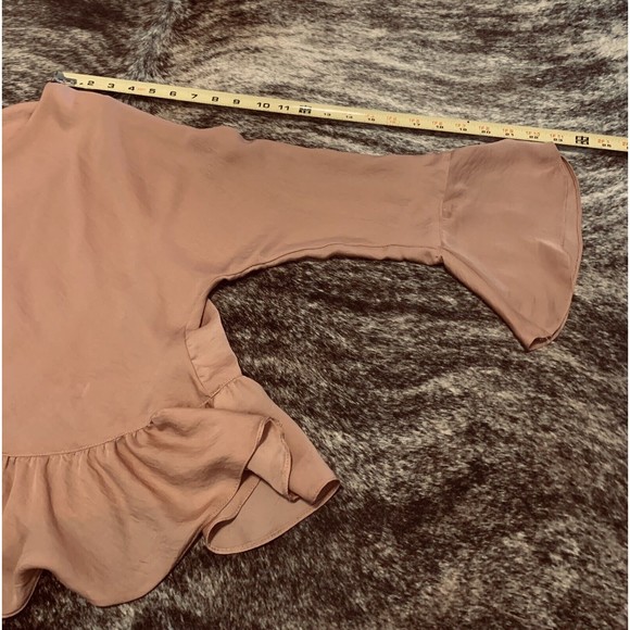 TOPSHOP Size 4 Boho Peach 3/4 Sleeve Ruffle Blouse Shirt EUC - Picture 5 of 8